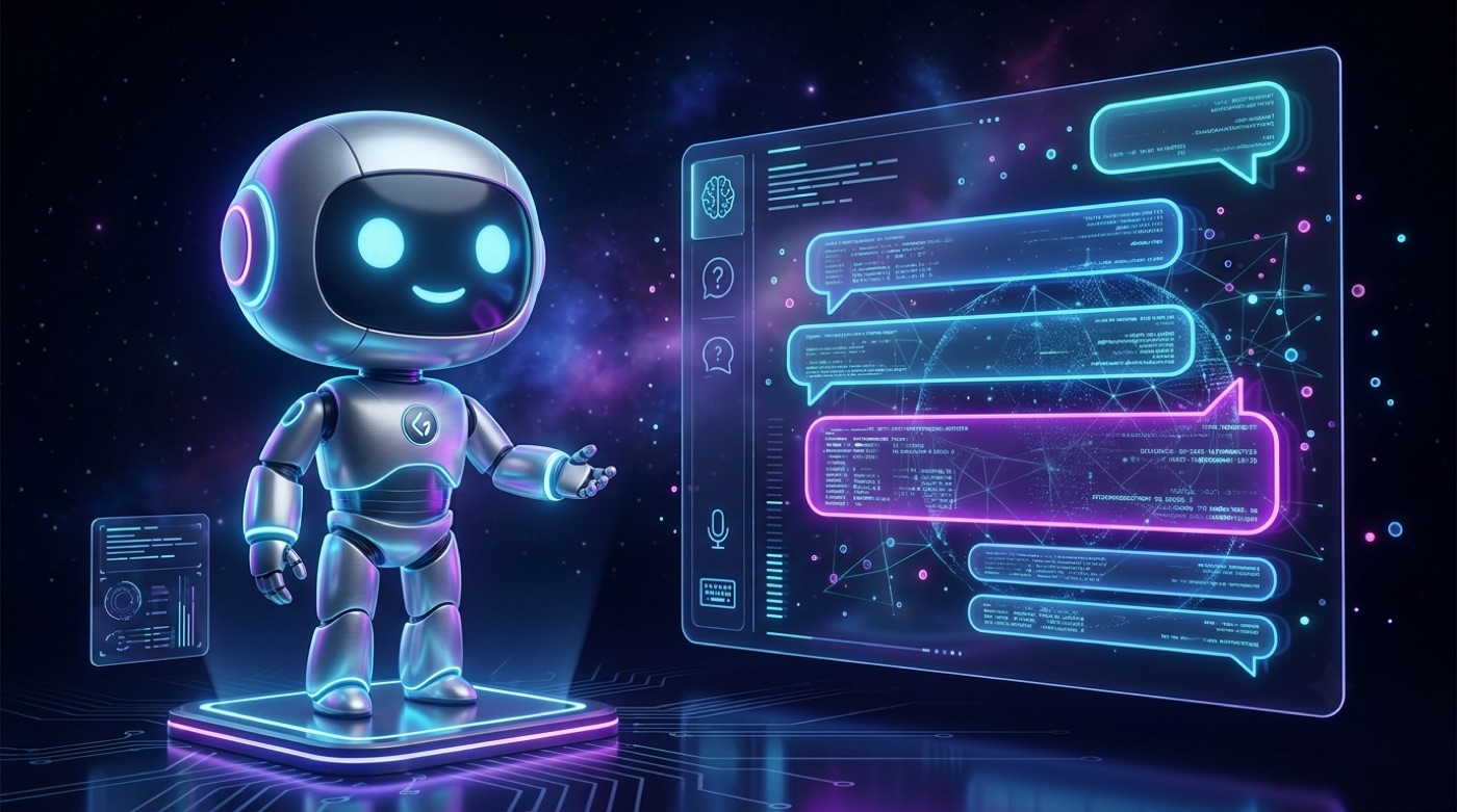 Open AI chat conversation with glowing speech bubbles
