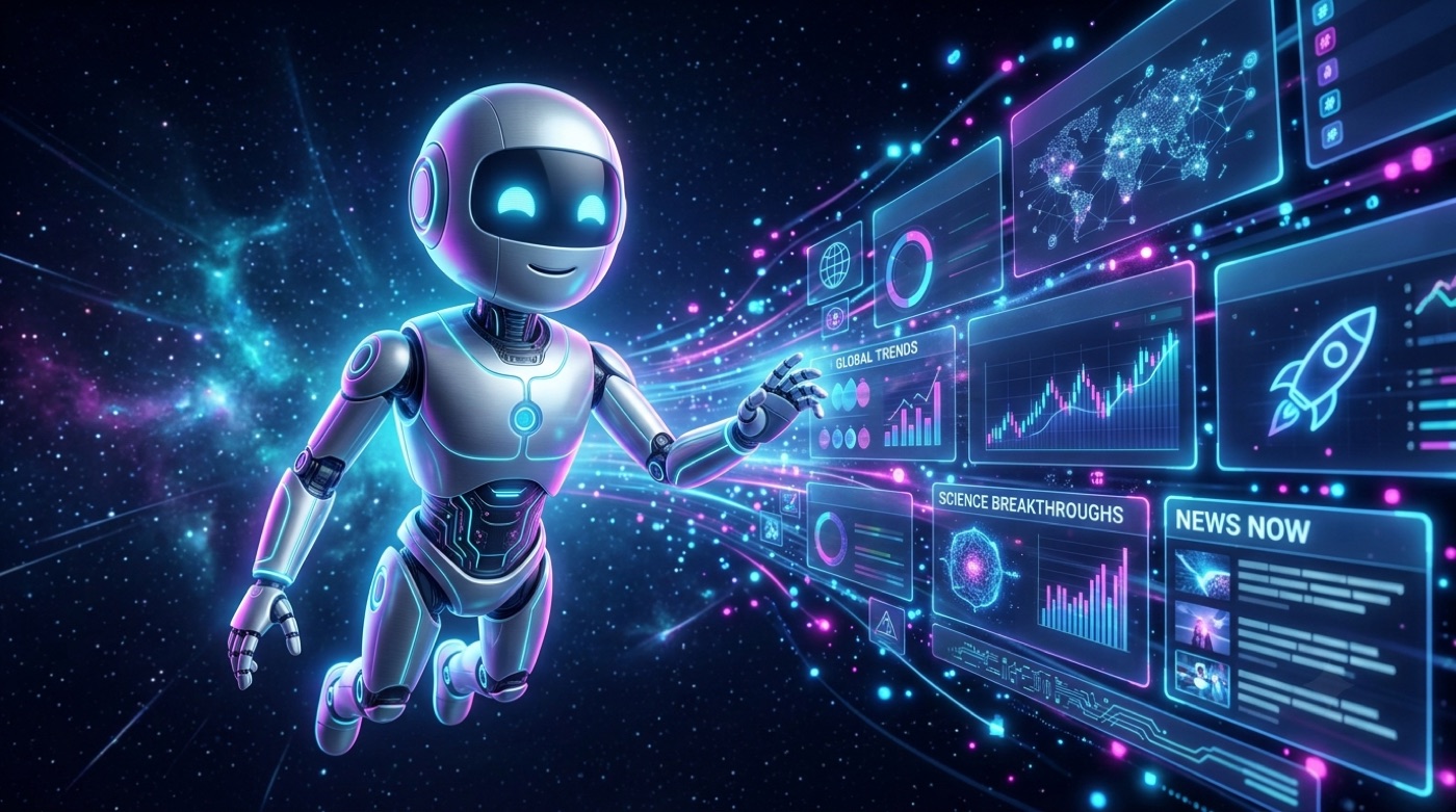 Grok mascot with a live real-time data feed streaming by